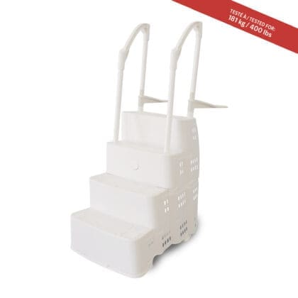 Deluxe steps for above ground pool with two handrails